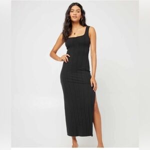 L*Space Celine Black Ribbed Maxi Dress